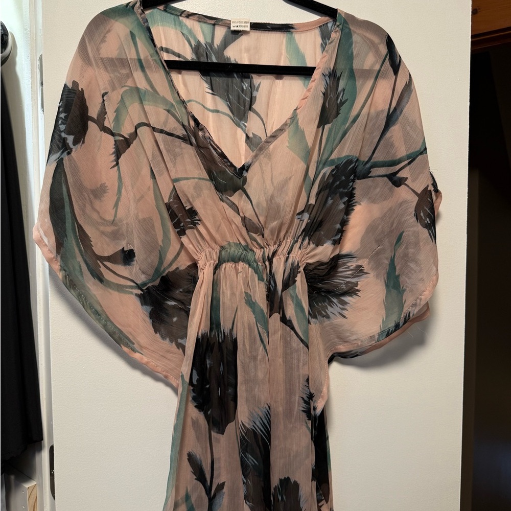 Sheer Floral Blouson-Waist Women's Top - Blush Green